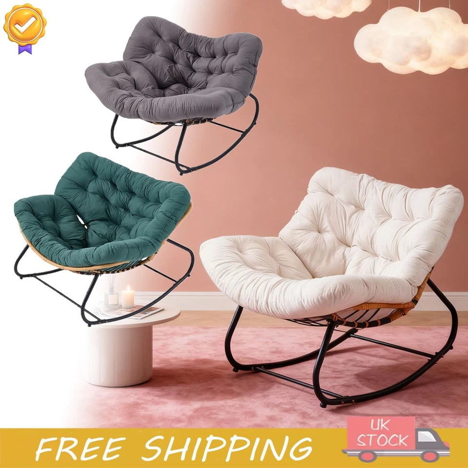 Comfortable Outdoor Indoor Rocking Chair Oversized Hone Patio Wicker Egg Chair - Image 1 of 4