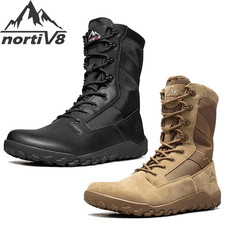 Men's Wide Toe Box Barefoot Military Boots Side Zipper Motorcycle Combat Boots