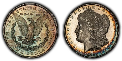 1880-S $1 Morgan Silver Dollar - PQ Rainbow Toning - Glassy BU - SKU-D7614
