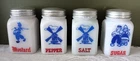 Vintage Hazel Atlas White Milk Glass Dutch Windmills Salt & Pepper Shaker +