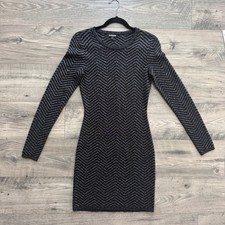 Express Sweater Dress Women's M Black Y2K Silver Metallic Chevron Knit Bodycon