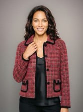 Pendleton Women  s Size 10 Wool Blend Red Tweed Jacket With Black Trim