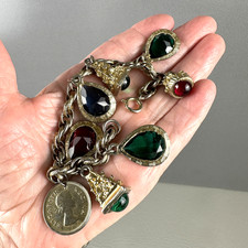 Vintage Charm Bracelet Gold Tone Glass Charms...