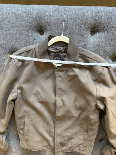 Slate & Stone Men's Faux Suede Bomber Jacket - Taupe Brown image 4