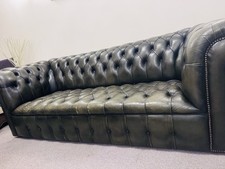 Chesterfield Vintage Tufted 3 Seater Sofa Green Leather Antique Can Deliver🚚
