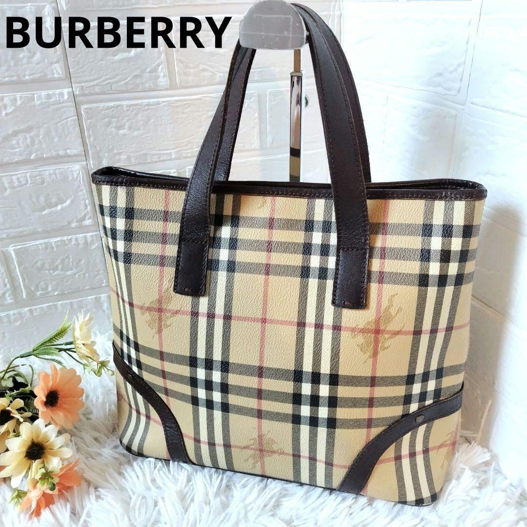 Burberry Nova Check Shadow Horse A4 PVC Leather Tote Bag Italy 