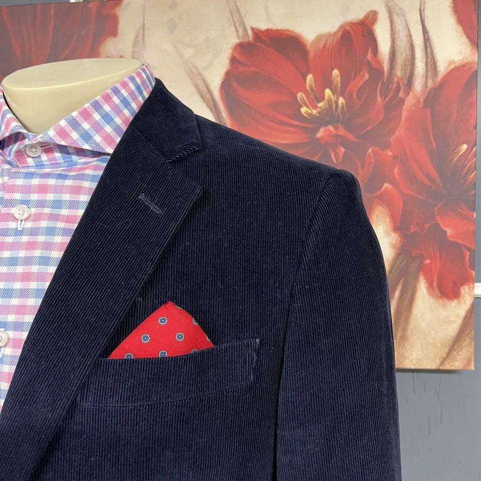John W Nordstrom Corduroy Blazer Jacket Sport Coat Mens 42R Cotton Cashmere Navy - Image 4 of 4