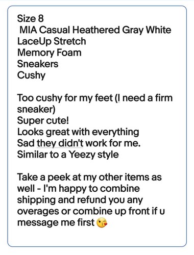Size 8 MIA Casual Heathered Gray White LaceUp Stretch Memory Foam Sneakers Cushy - Picture 11 of 11