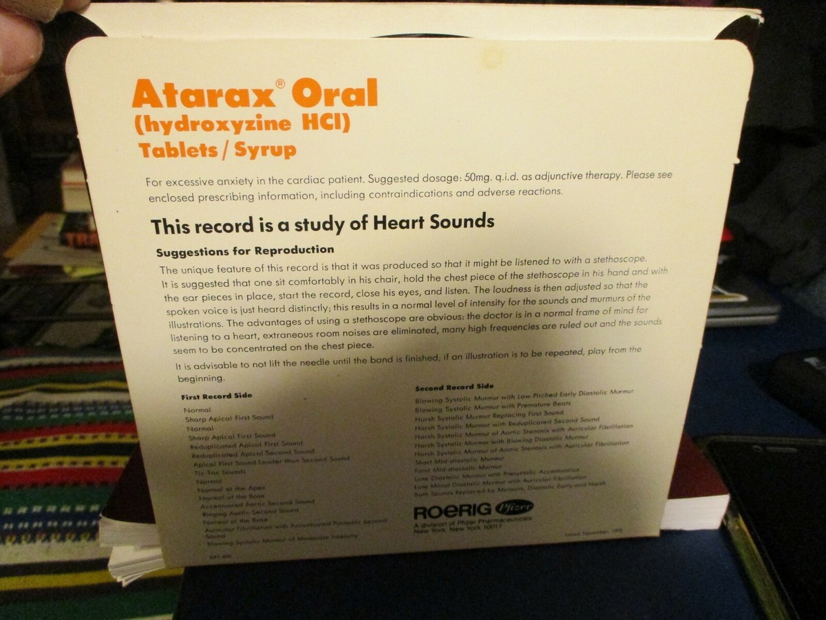 1972 ATARAX ORAL Stethoscopic Heart Sounds Heavy Card Sleeve