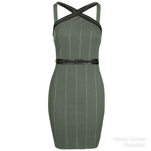 army green bandage dress Women's Spandex Bodycon Bandage Dress, Army Green, Knee Length, Long Sleeve