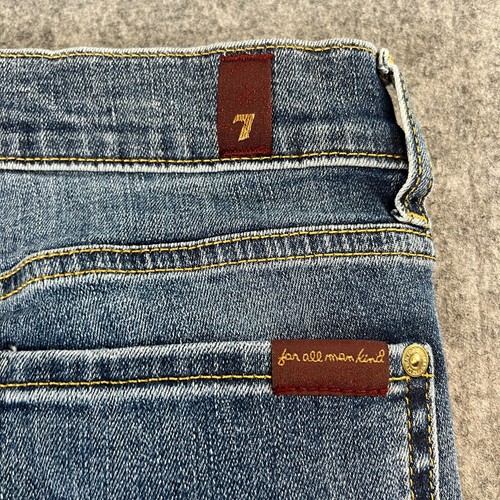 7 For All Mankind Jeans W28 L26 Ankle Fray Hems High Rise Mid Wash Blue Stretch - Picture 11 of 13