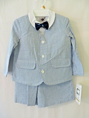 Lito Boys Cotton Seesucker Suspender Short Set