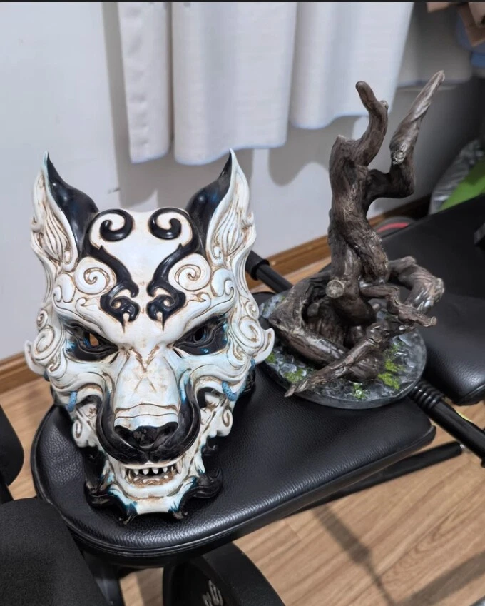 Handmade Black Myth: Wukong White Face Mask The Monkey King Cosplay Mask Prop - Image 4 of 4