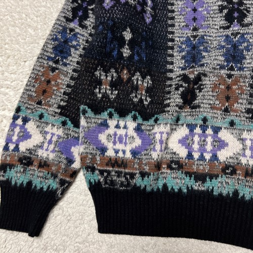 Vintage Method Sweater Men Medium Black Wool Blend Aztec Western Crew Neck - Picture 3 of 12