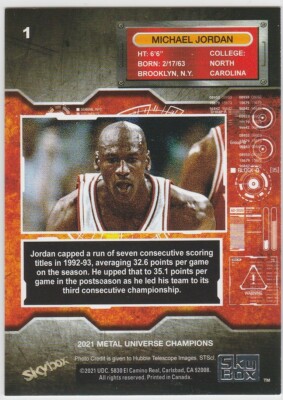 2021 Skybox Metal Universe Champions MICHAEL JORDAN #1 Base Card