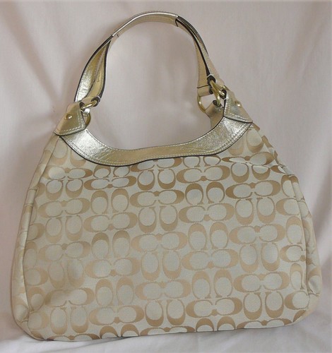 Coach handbag, large size, fabric and leather. Coach leather tag on chain - Picture 2 of 5