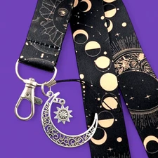 CELESTIAL LANYARD sun moon charm gothic neck strap nametag ID holder keyring V6