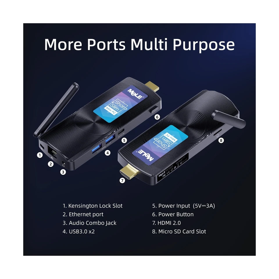 MeLE PCG02 Fanless Mini PC Stick Windows 11 Home Celeron N4000(up to 2.6GHz) ... - Image 2 of 4