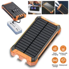 36000mAh Solar Wireless Power Bank Portable Charger for Cell Phone LED W/ 4Cable