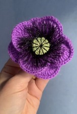 Knitted crocheted Purple poppy brooch