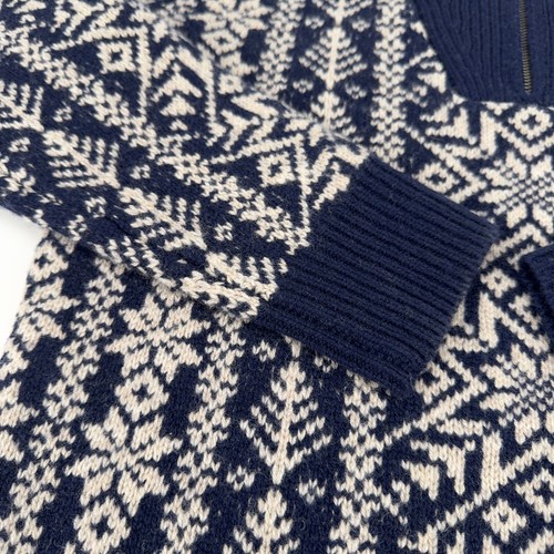 NEW J.Crew Fair Isle 100% Lambswool Half-zip Sweater Navy Cream Small S SLim - Picture 3 of 7