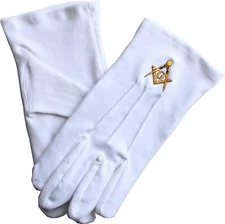 MASONIC FREEMASONS SQUARE AND COMPASS EMBROIDERED DRESS GLOVES XL SIZE