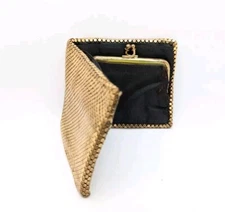 Vtg Whiting And Davis Mesh Wallet Coin Purse Card Holder Gold Tone Rare Design 