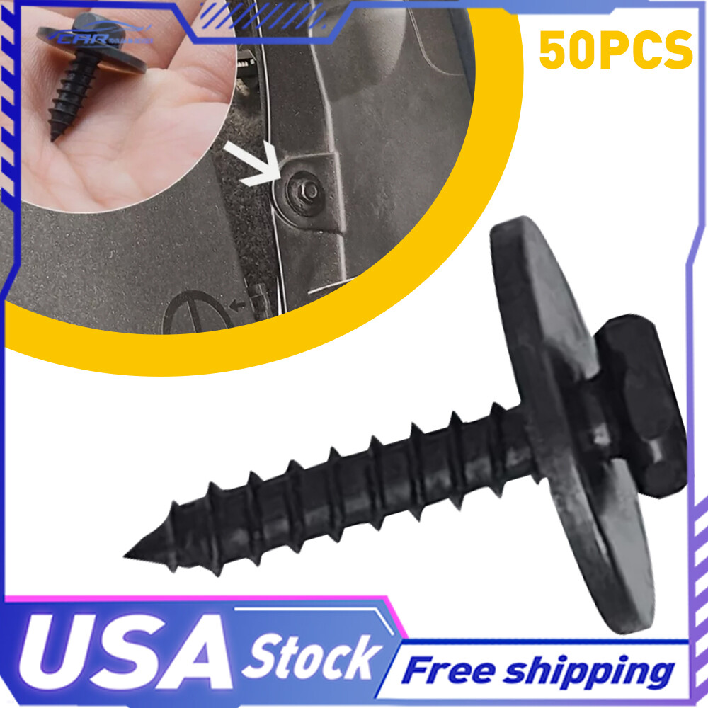 Metal 50Pcs Car Body Retainer Clips Bumper Fender Bolt DRL Screw Black 7.8mm Hex