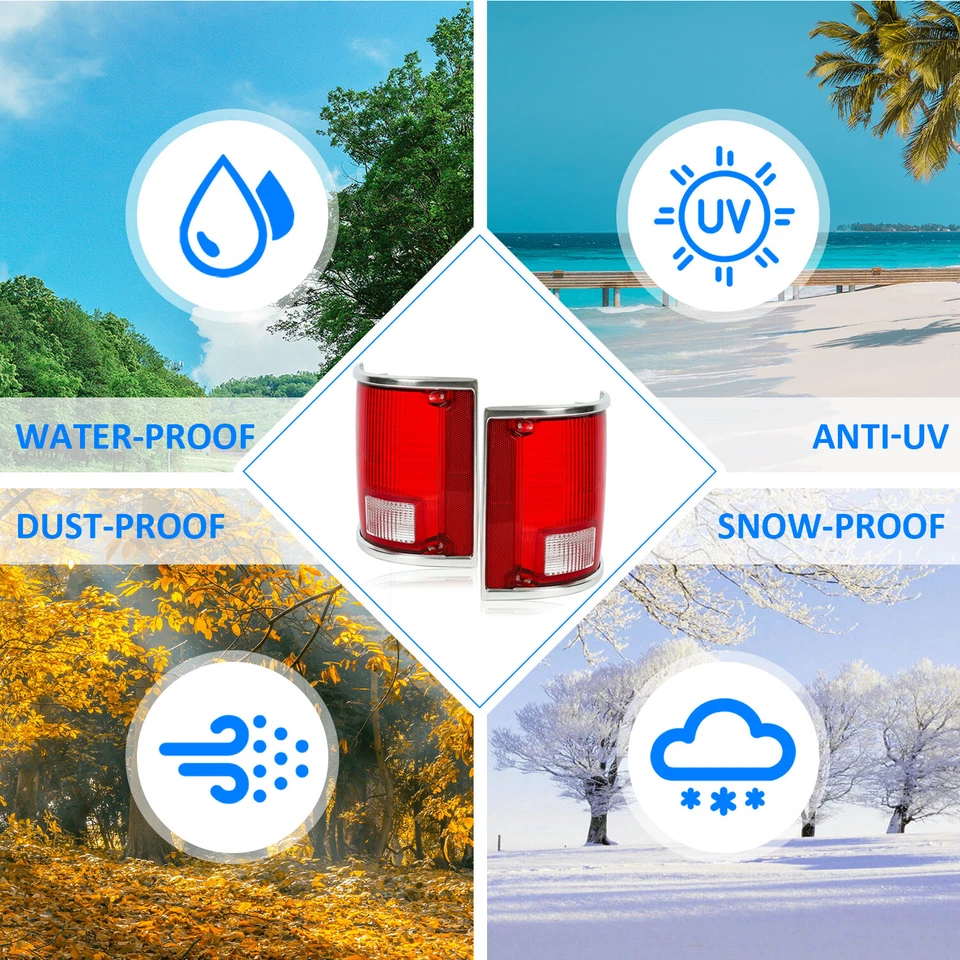 Tail Lights Taillamps w/chrome Bezel Pair For 73-91 Chevrolet C10 K10 GMC Sierra - Image 3 of 4