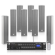 Sound Town 6-Zone 70V/100V Amp, 8 x Column Speakers, Grey STCA600X8CL45G