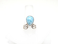 Authentic Vintage Larimar Specimen Ring .925 Sterling Silver Mounting Size 8