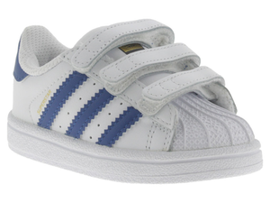 Scarpe Adidas Superstar bambino bianco e blu 2-6 anni in pelle con tre  strappi | eBay