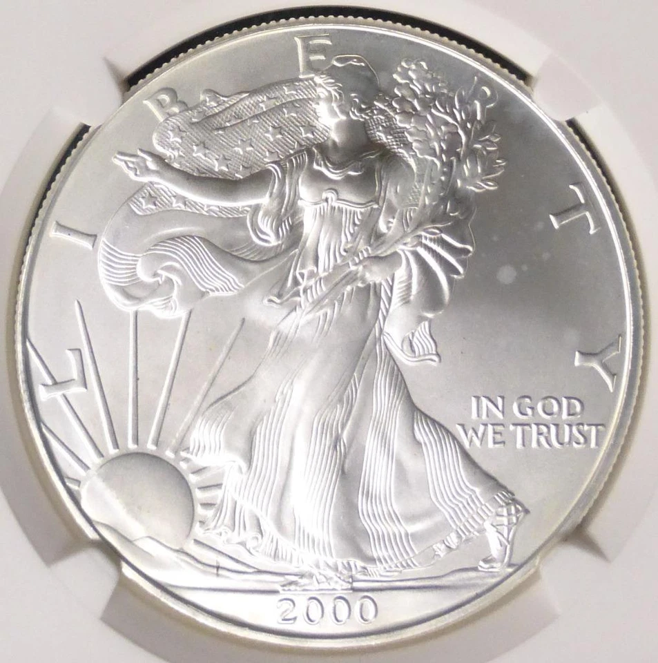 2000 NGC MS66 Silver Eagle Dollar STRUCK THRU & PLANCHET STREAKS Mint Error RARE - Image 3 of 4