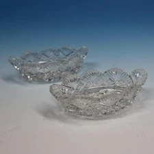 American Brilliant Cut Glass - Pair of Oval Fan & Diamond Open Salt Cellars