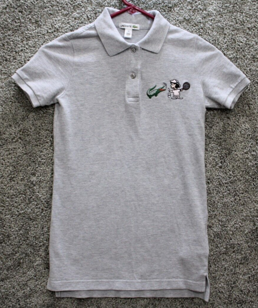 Lacoste x Peanuts Lucy Polo Shirt Womens XS 32 Gray Tennis Japan Short Sleeve
