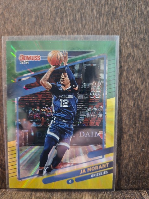 2021-22 Donruss #76 Ja Morant Holo Green and Yellow Laser Parallel