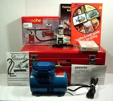 PAASCHE Air Brush Kit VL 542-52 Air Compressor D500 Books Instructions Etc. LOT