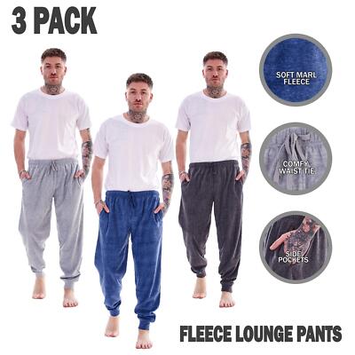 3er Pack Herren weich kuschelig warm meliert Fleece Lounge Hose Pyjamahose Seitentaschen 