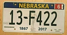 NEBRASKA 150 YEARS OF STATEHOOD GRAPHIC AUTO  LICENSE PLATE " 13 F 422 " NE