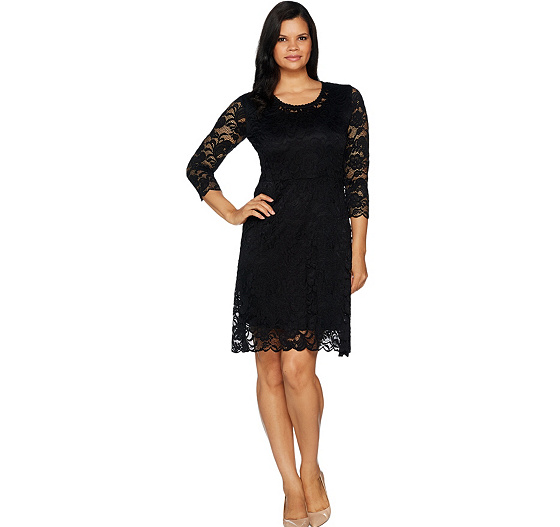 Isaac Mizrahi Live! Stretch Floral Lace 3/4 Sleeve Dress Color Black XX-Small | eBay