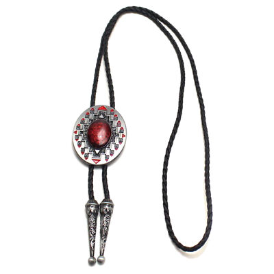 Westamerikanisches Südwestmuster, rot, oval, Cowboy-Rodeo-Bolo-Krawatte, neu