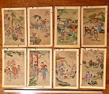 Antique 8 Chinese Paintings w/artist seal On Silk And Paper 16X10 inches