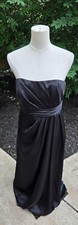 David s Bridal F14033 Black Long Formal Dress Sz 10 Satin Gathered Bodice