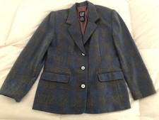 Vtg 90s GAP Blazer Jacket Wool Blend Blue Grey Plaid M
