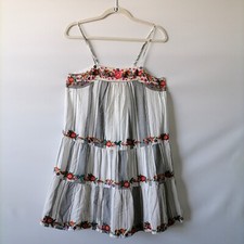 Savanna Jane Womens White Square Neck Embroidered Tiered Striped Dress Size Smal