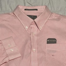 Eddie Bauer Shirt Button Wrinkle Resistant Relaxed Fit Dark Pink Striped Sz XL