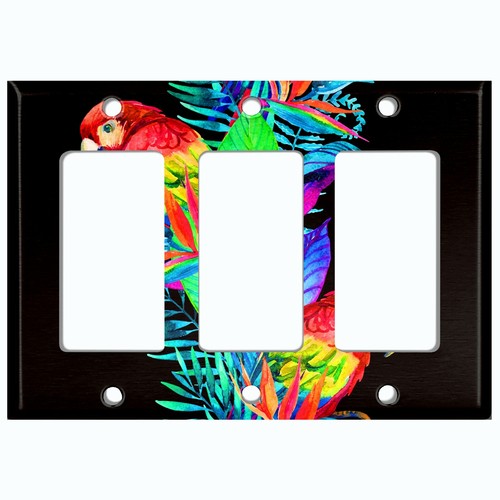 Cubierta de interruptor de luz de metal placa de pared loro centro pájaro hojas arco iris - Imagen 14 de 26
