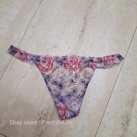 Victoria's Secret Angels embroideried Cheekini thong Vstring 5Z5A floral peony