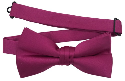 Men's Bow Tie Quality clip on adjustable neck band Satin Solid Pattern Colors - Picture 63 of 100