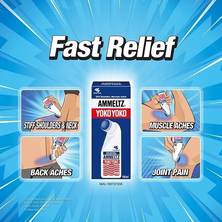 3 unidades Japón Ammeltz Yoko Yoko para alivio del dolor dolores musculares de hombro rígido 48 ml Foto 3 de 4